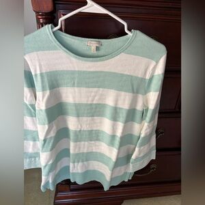 Talbots Light Green and White Knit Top